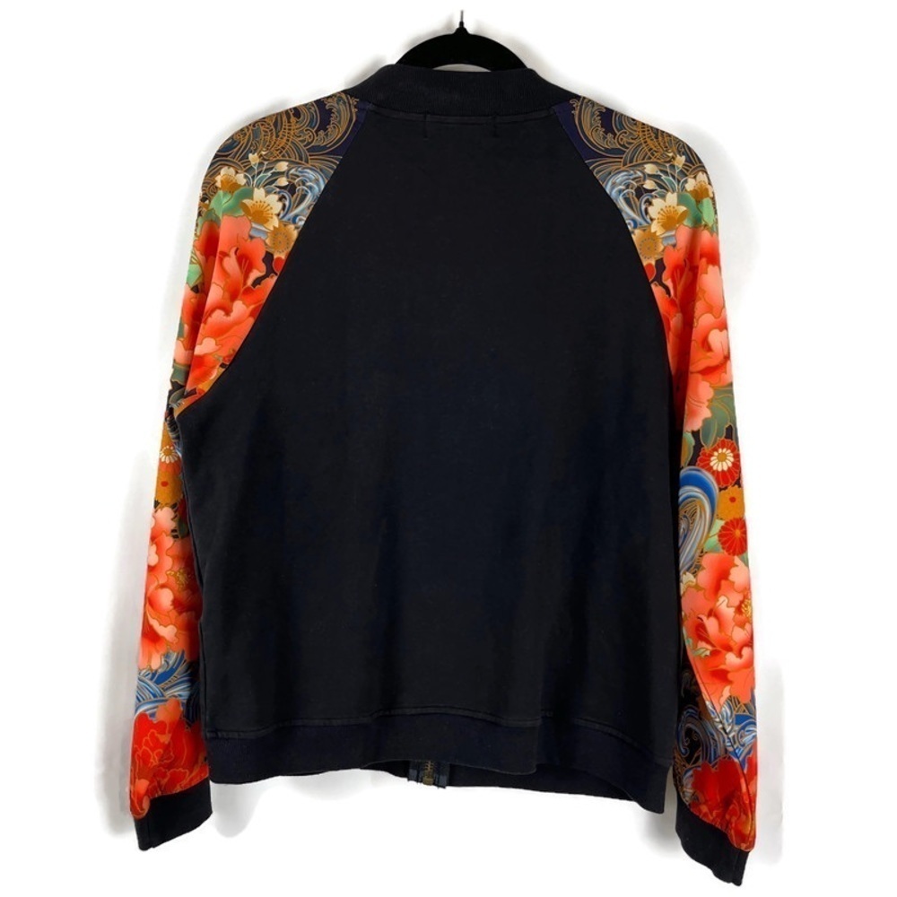 Women's Black with Asian Print Floral Sleeve ZipUp Bomber Jacket Size S MINKPINK - Picture 2 of 6